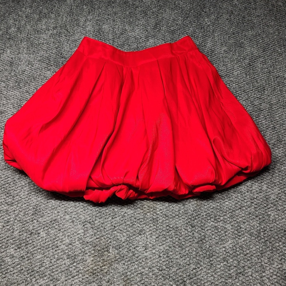 A New Day Mini Skirt Womens XS Red Pleated Bubble Hem Elastic Waist Trendy